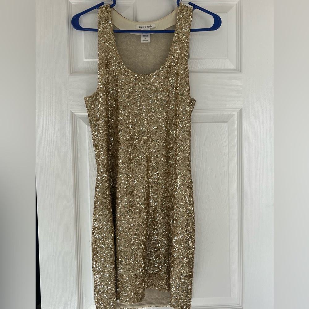 Alice and Olivia Gold Sequin Dress